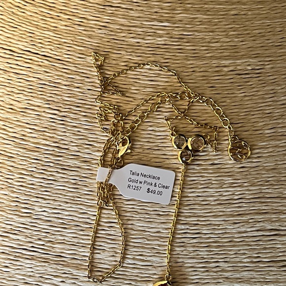 REAL SIMPLE STYLE TALIA NWT YELLOW GOLD-PLATED & PINK/CLEAR CRYSTALS NECKLACE - Picture 13 of 14